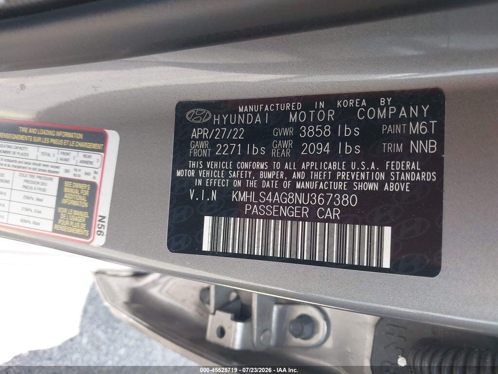 KMHLS4AG8NU367380 2022 HYUNDAI ELANTRA photo no. 9