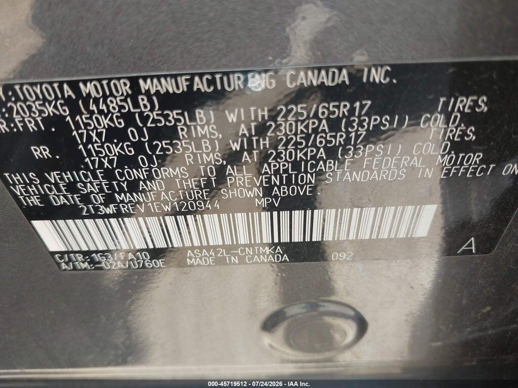 2T3WFREV1EW120944 2014 TOYOTA RAV4 photo no. 9