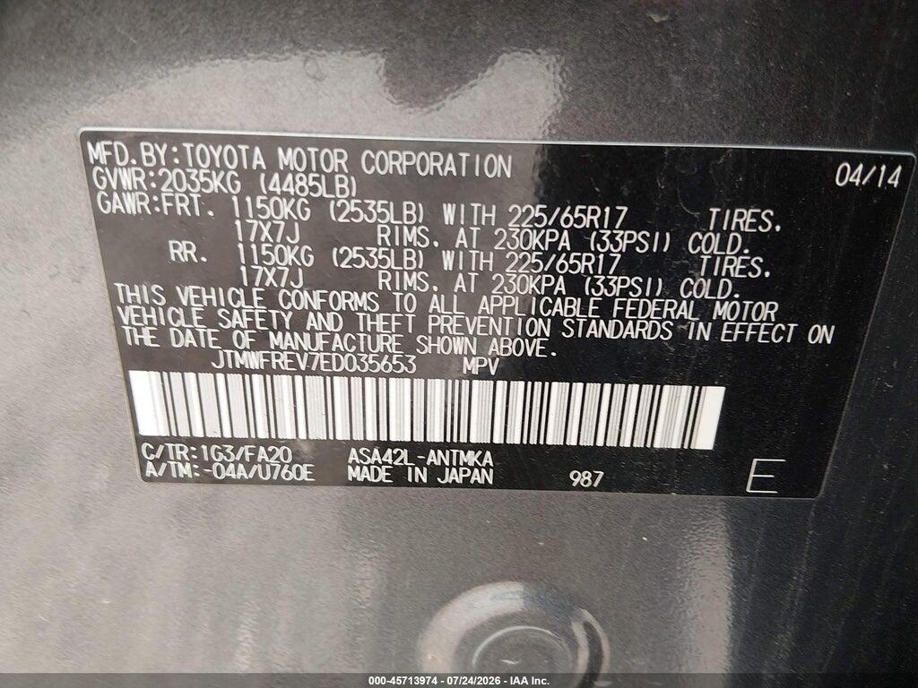 JTMWFREV7ED035653 2014 TOYOTA RAV4 photo no. 9