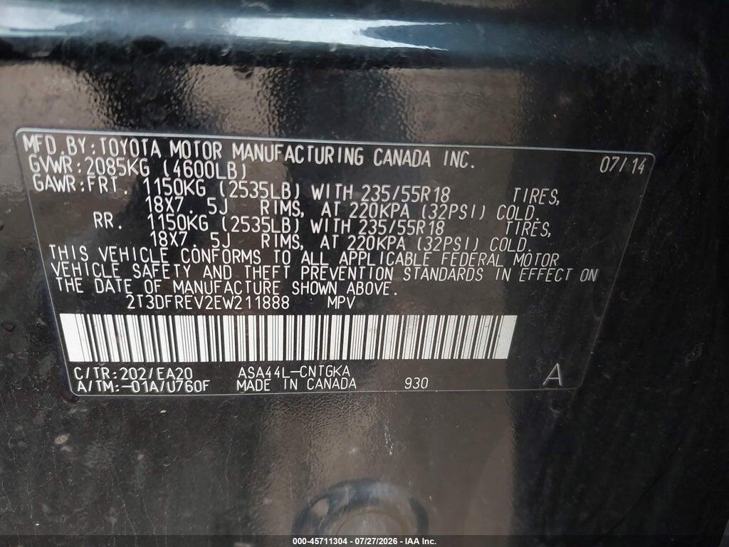 2T3DFREV2EW211888 2014 TOYOTA RAV4 photo no. 9