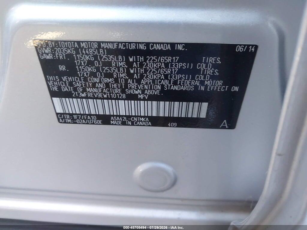 2T3WFREV9EW110128 2014 TOYOTA RAV4 photo no. 9