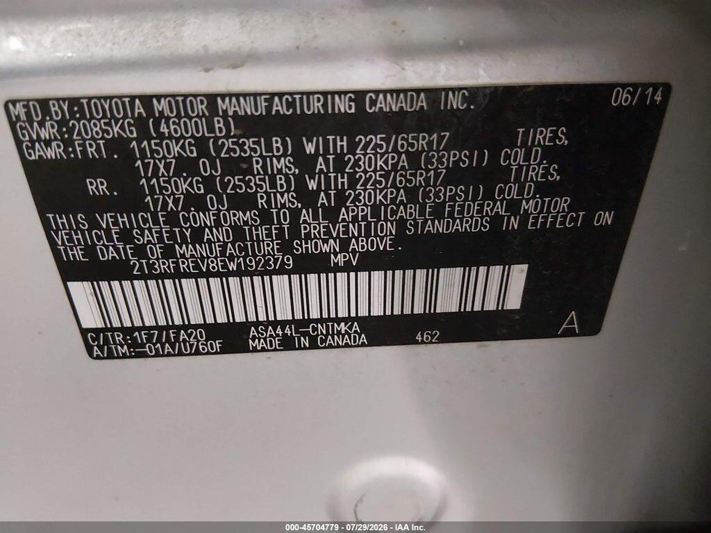2T3RFREV8EW192379 2014 TOYOTA RAV4 photo no. 9