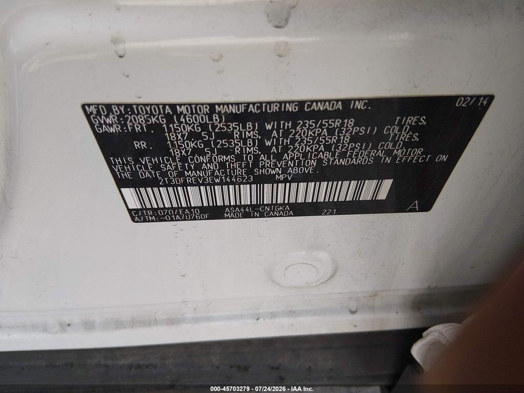 2T3DFREV3EW144623 2014 TOYOTA RAV4 photo no. 9