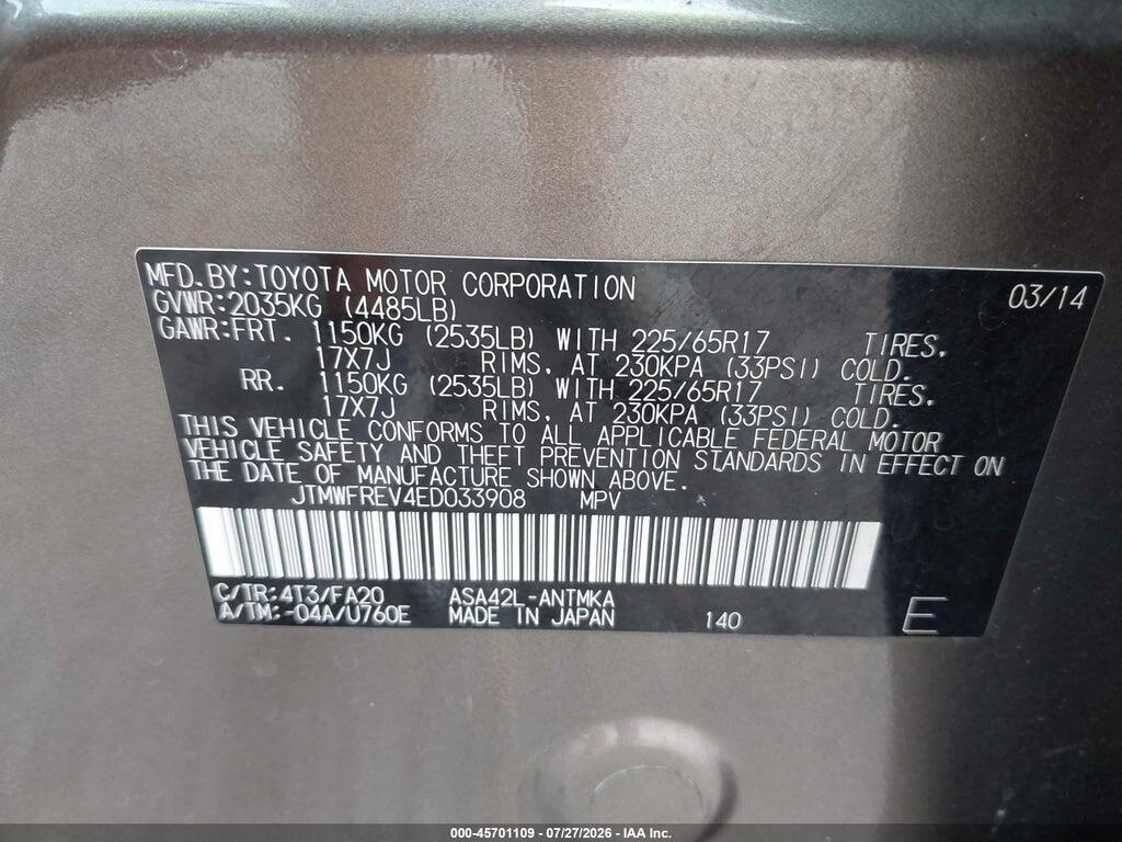 JTMWFREV4ED033908 2014 TOYOTA RAV4 photo no. 9
