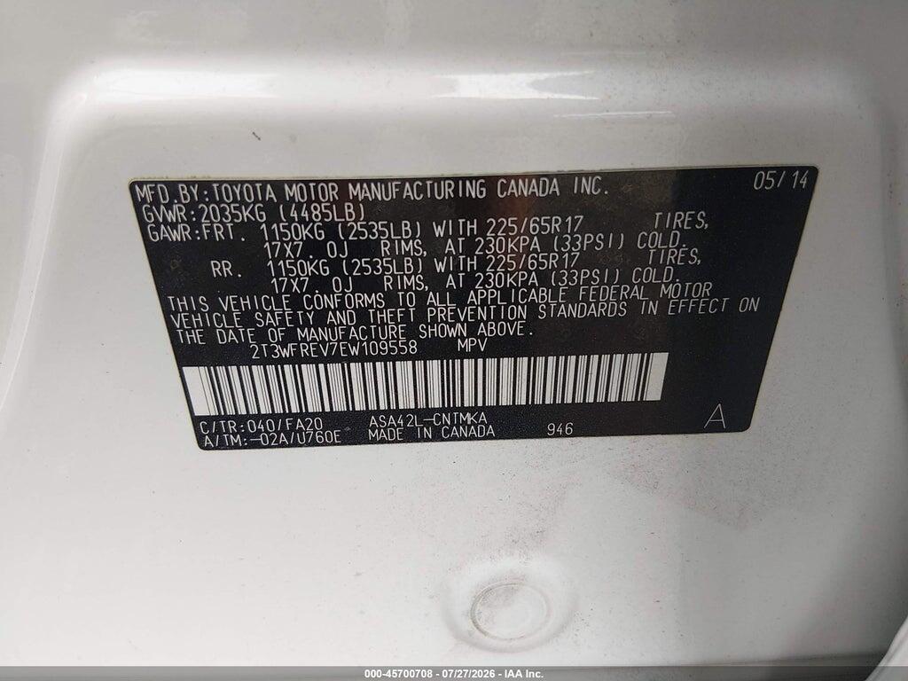 2T3WFREV7EW109558 2014 TOYOTA RAV4 photo no. 9