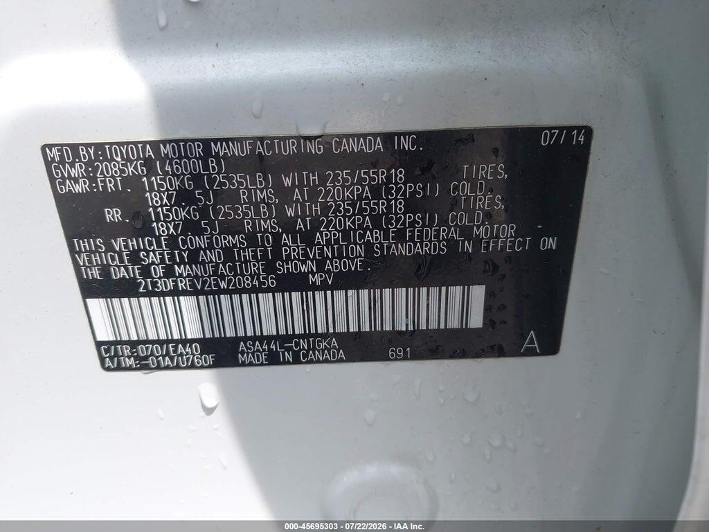 2T3DFREV2EW208456 2014 TOYOTA RAV4 photo no. 9