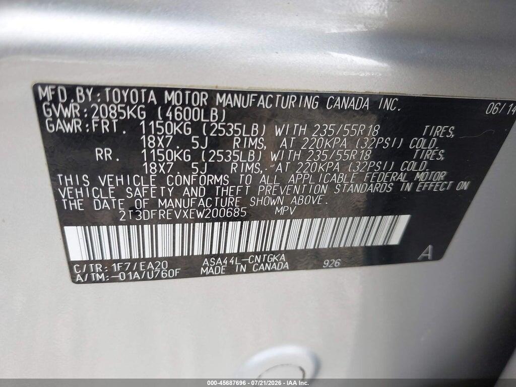 2T3DFREVXEW200685 2014 TOYOTA RAV4 photo no. 9