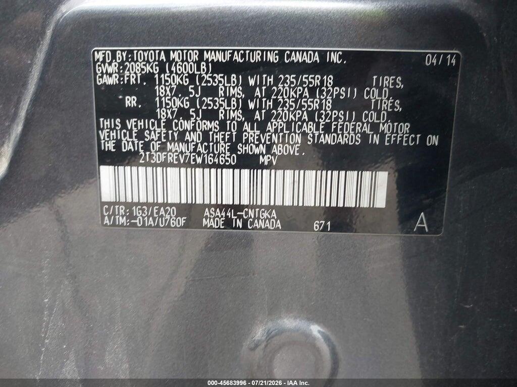 2T3DFREV7EW164650 2014 TOYOTA RAV4 photo no. 9