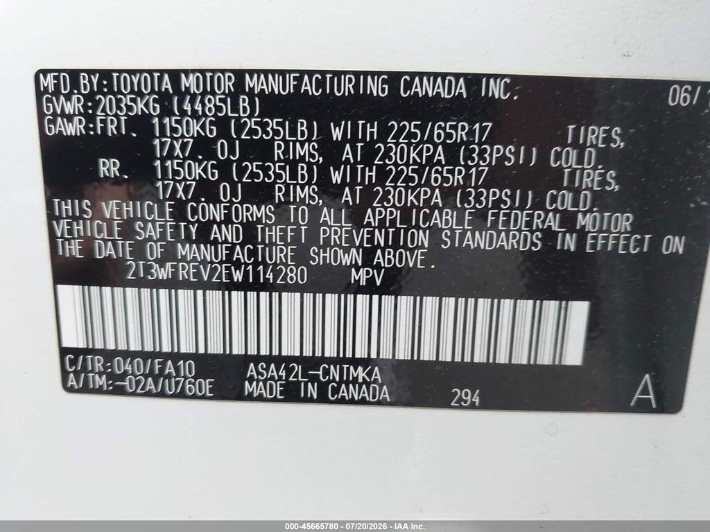 2T3WFREV2EW114280 2014 TOYOTA RAV4 photo no. 9