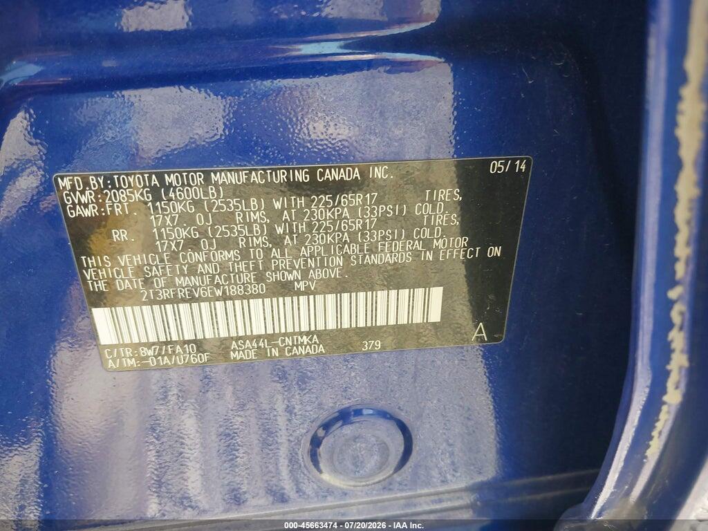 2T3RFREV6EW188380 2014 TOYOTA RAV4 photo no. 9