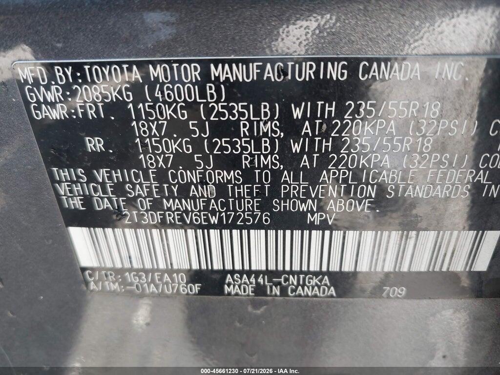 2T3DFREV6EW172576 2014 TOYOTA RAV4 photo no. 9