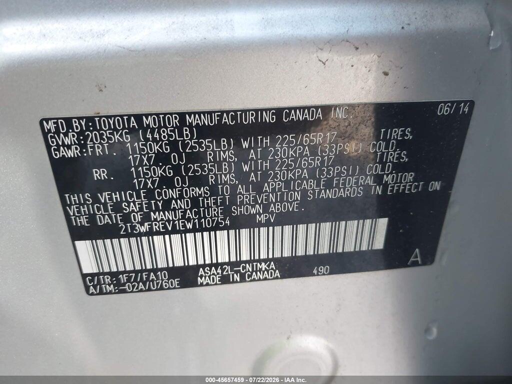 2T3WFREV1EW110754 2014 TOYOTA RAV4 photo no. 9