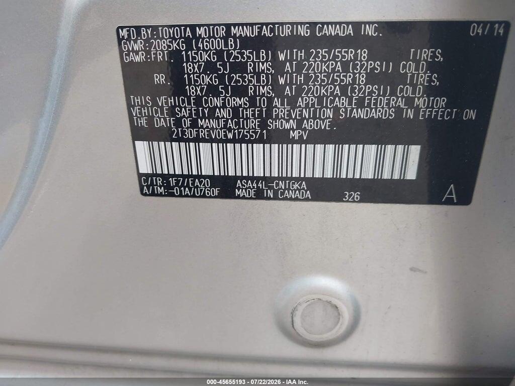 2T3DFREV0EW175571 2014 TOYOTA RAV4 photo no. 9