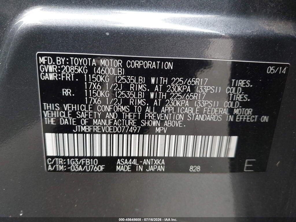 JTMBFREV0ED077497 2014 TOYOTA RAV4 photo no. 9