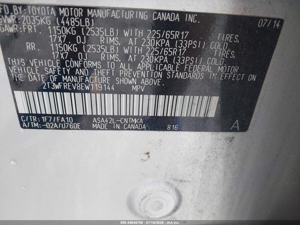 2T3WFREV8EW119144 2014 TOYOTA RAV4 photo no. 9