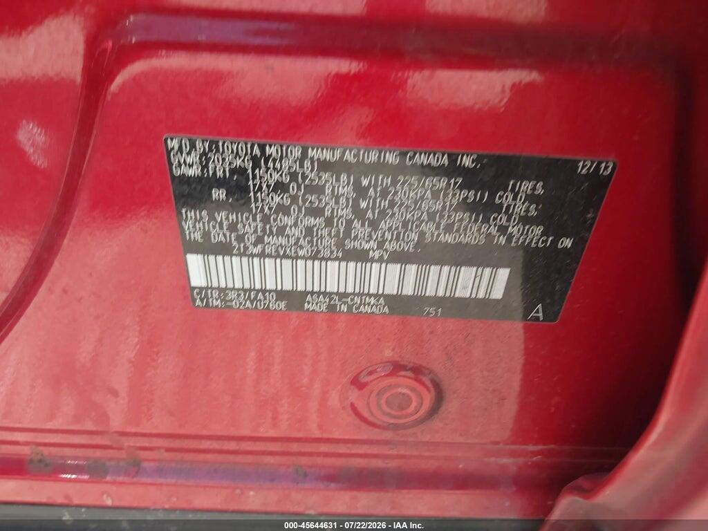 2T3WFREVXEW073834 2014 TOYOTA RAV4 photo no. 9