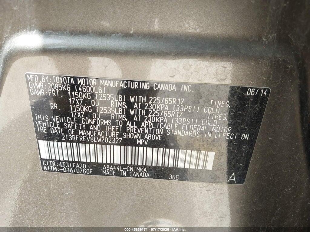 2T3RFREV8EW202327 2014 TOYOTA RAV4 photo no. 9