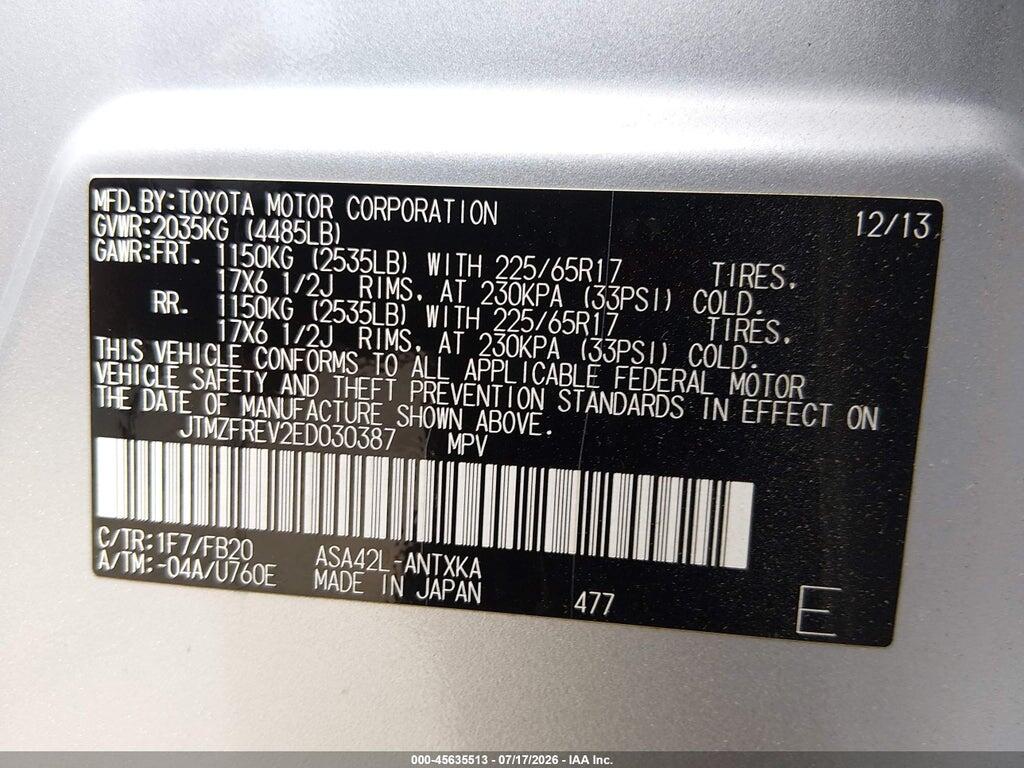 JTMZFREV2ED030387 2014 TOYOTA RAV4 photo no. 9