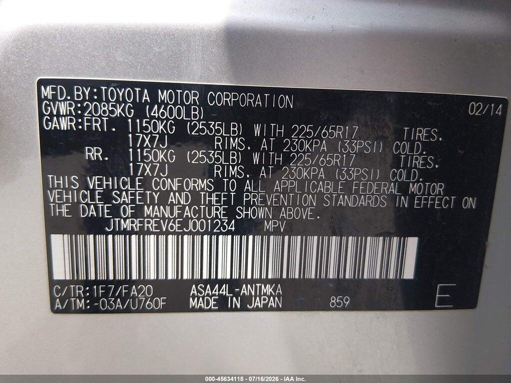 JTMRFREV6EJ001234 2014 TOYOTA RAV4 photo no. 9