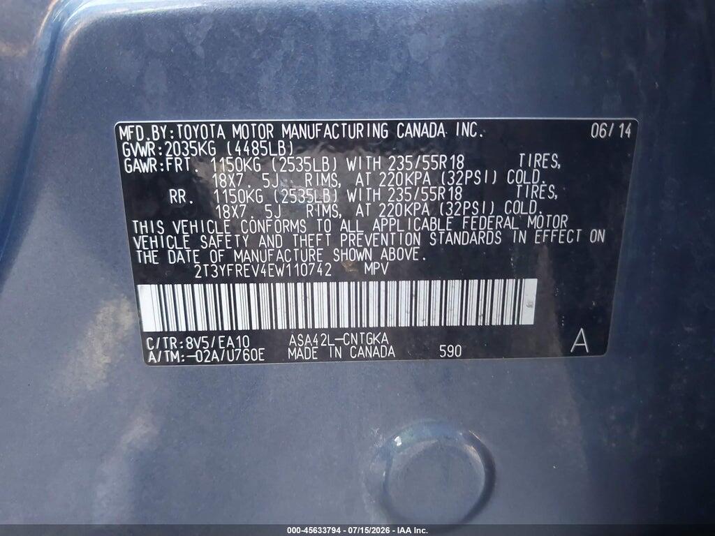 2T3YFREV4EW110742 2014 TOYOTA RAV4 photo no. 9