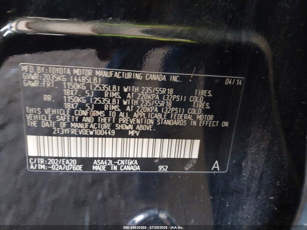 2T3YFREV0EW100449 2014 TOYOTA RAV4 photo no. 9
