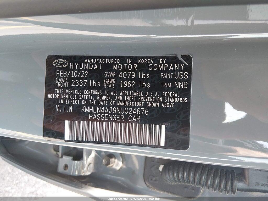 KMHLN4AJ9NU024676 2022 HYUNDAI ELANTRA HYBRID photo no. 9