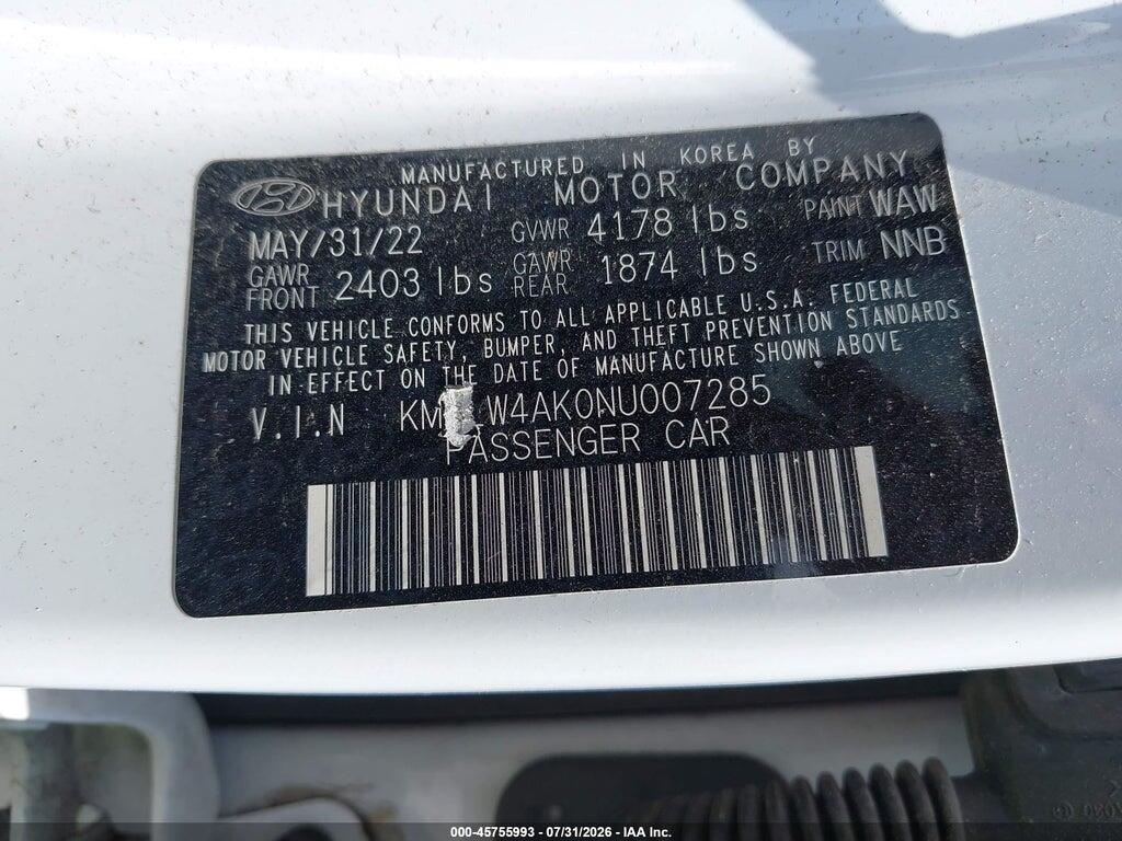 KMHLW4AK0NU007285 2022 HYUNDAI ELANTRA N photo no. 9