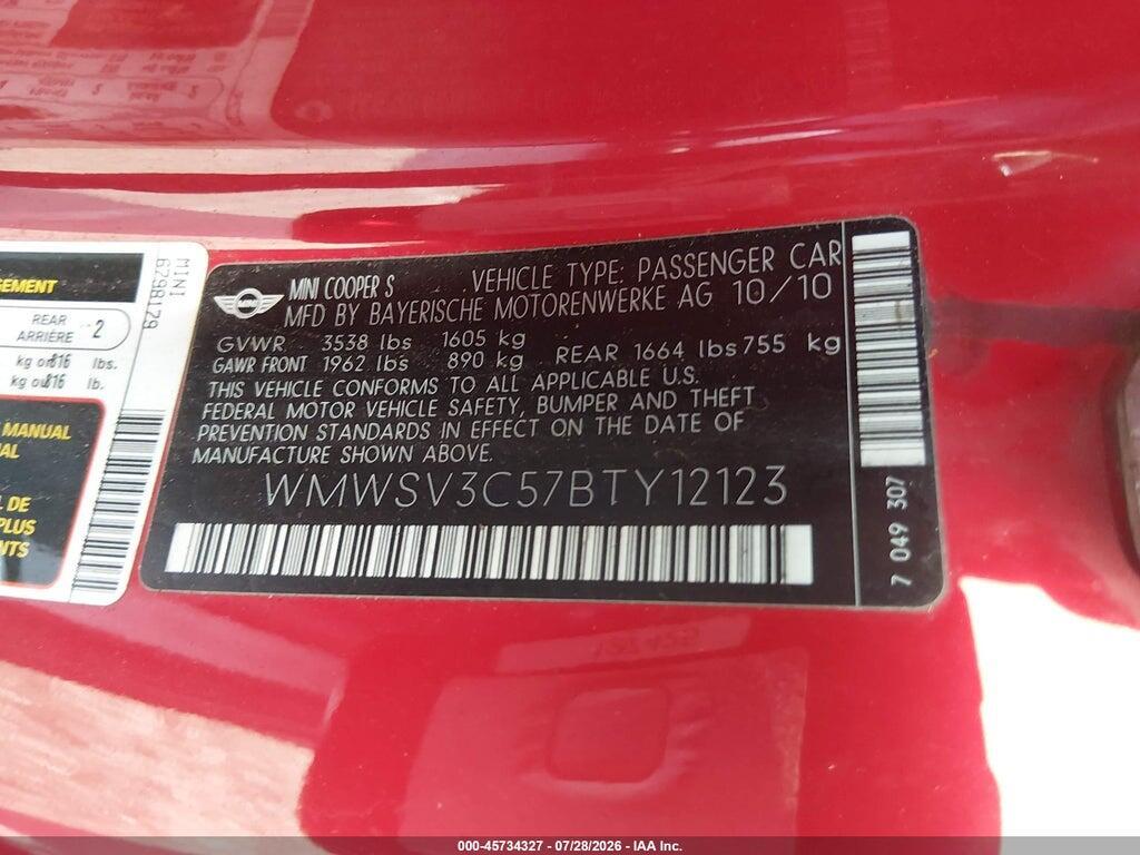 WMWSV3C57BTY12123 2011 MINI COOPER S photo no. 9