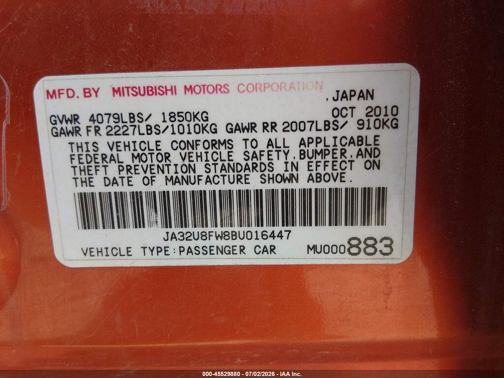 JA32U8FW8BU016447 2011 MITSUBISHI LANCER photo no. 9