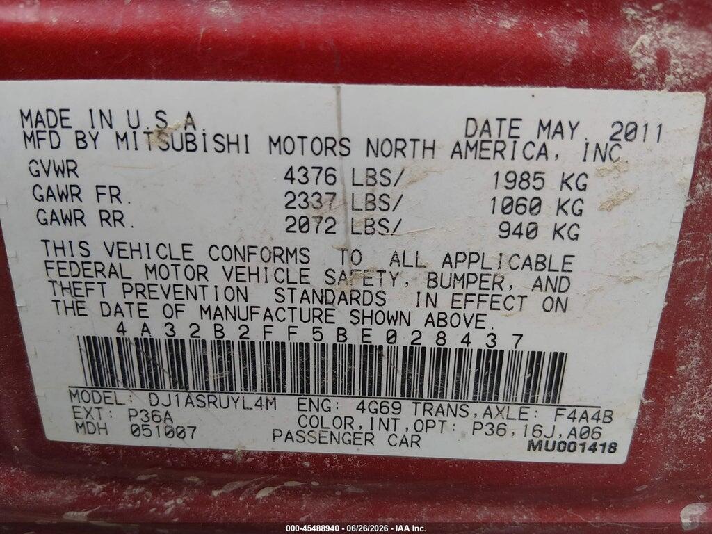 4A32B2FF5BE028437 2011 MITSUBISHI GALANT photo no. 9