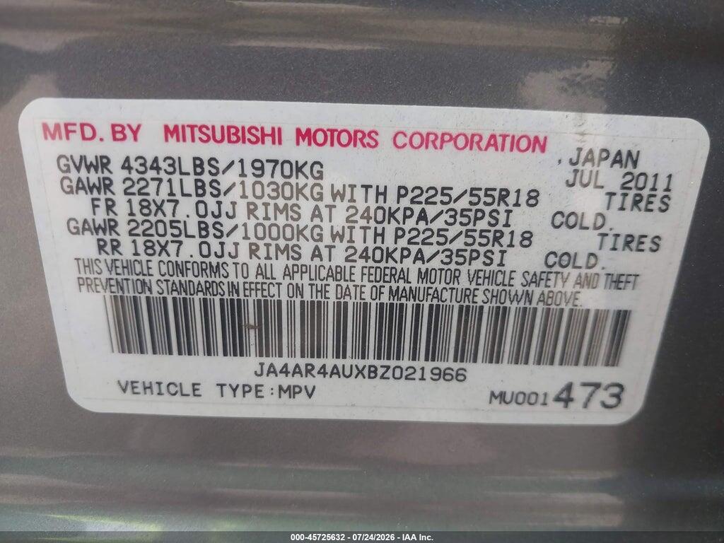 JA4AR4AUXBZ021966 2011 MITSUBISHI OUTLANDER SPORT photo no. 9