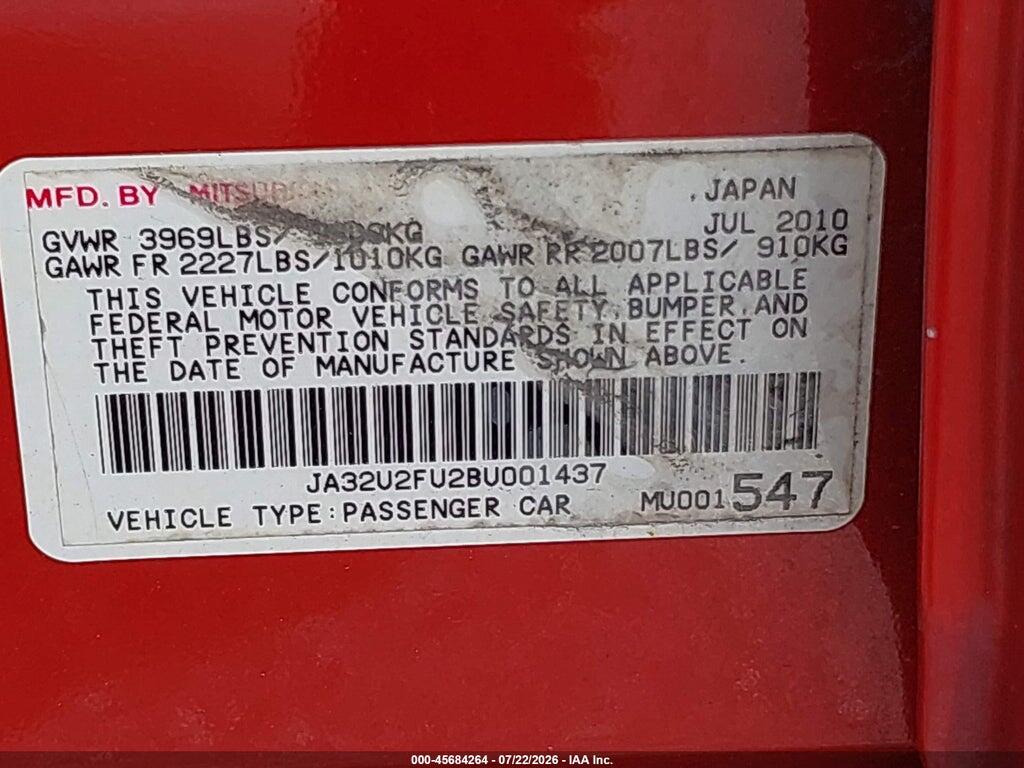 JA32U2FU2BU001437 2011 MITSUBISHI LANCER photo no. 9