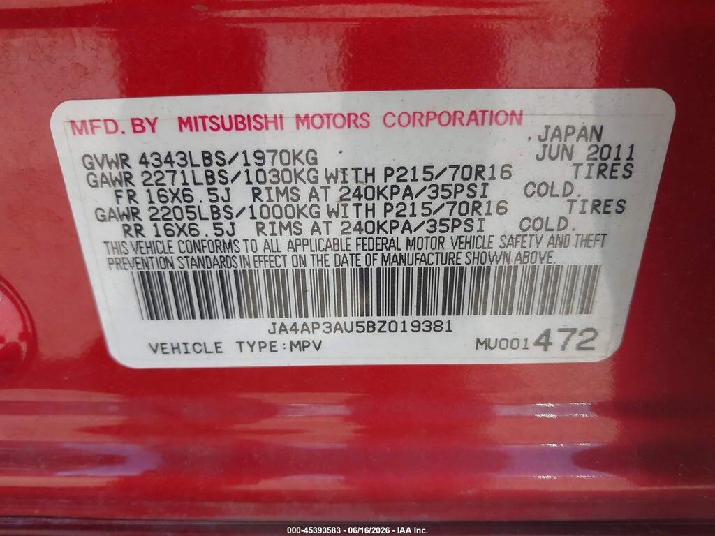 JA4AP3AU5BZ019381 2011 MITSUBISHI OUTLANDER SPORT photo no. 9