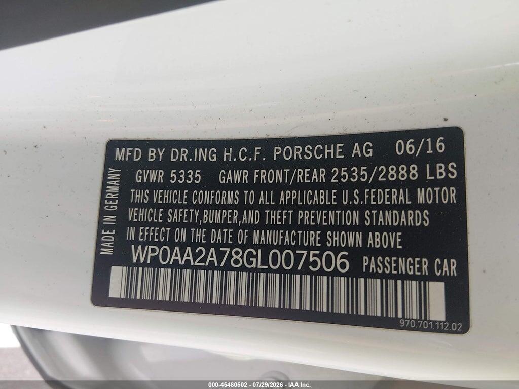 WP0AA2A78GL007506 2016 PORSCHE PANAMERA photo no. 9