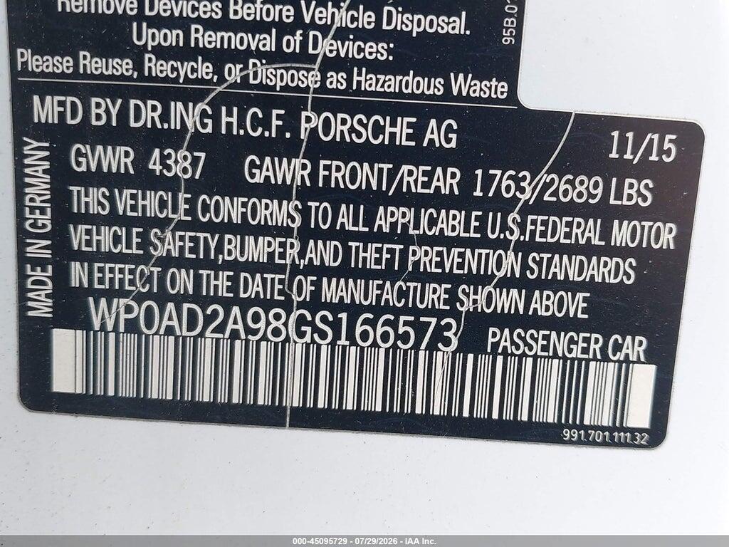 WP0AD2A98GS166573 2016 PORSCHE 911 photo no. 9