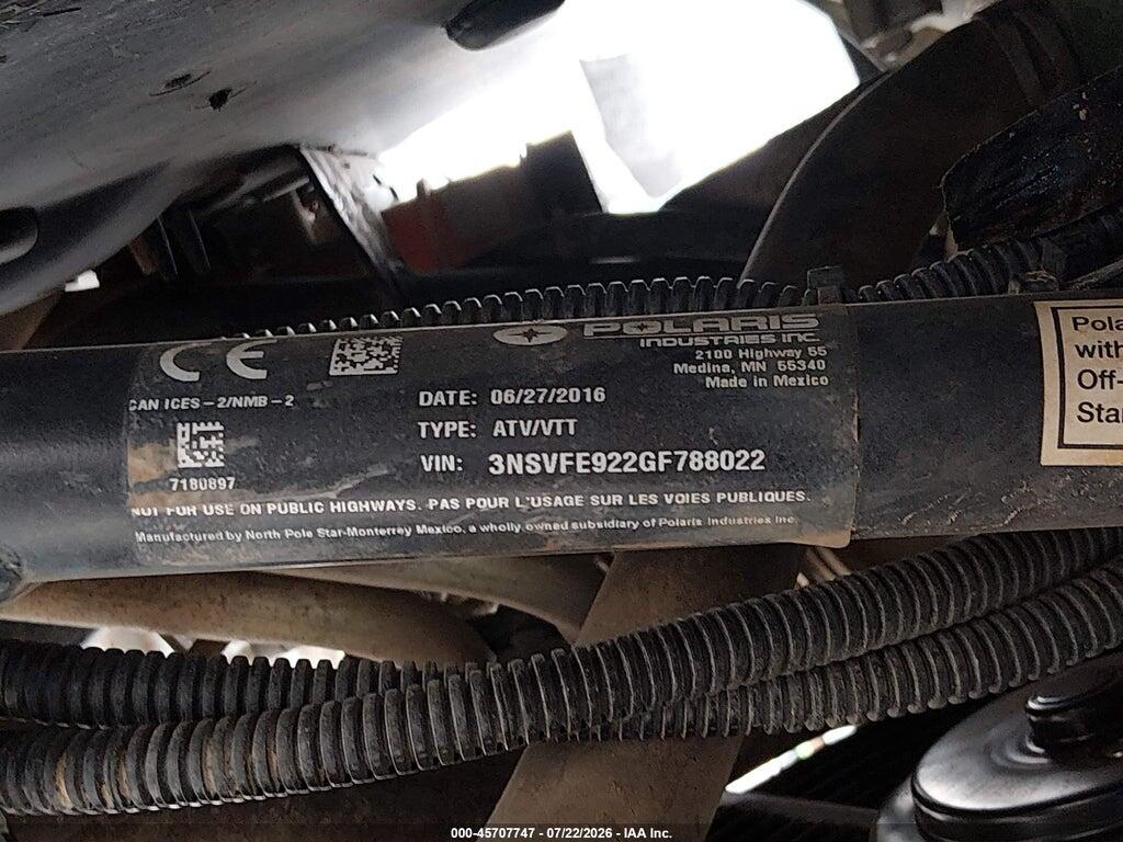 3NSVFE922GF788022 2016 POLARIS RZR photo no. 10