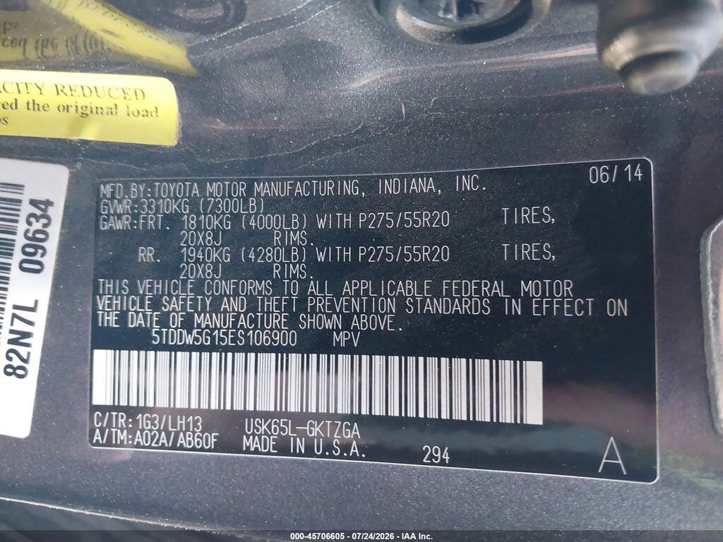 5TDDW5G15ES106900 2014 TOYOTA SEQUOIA photo no. 9