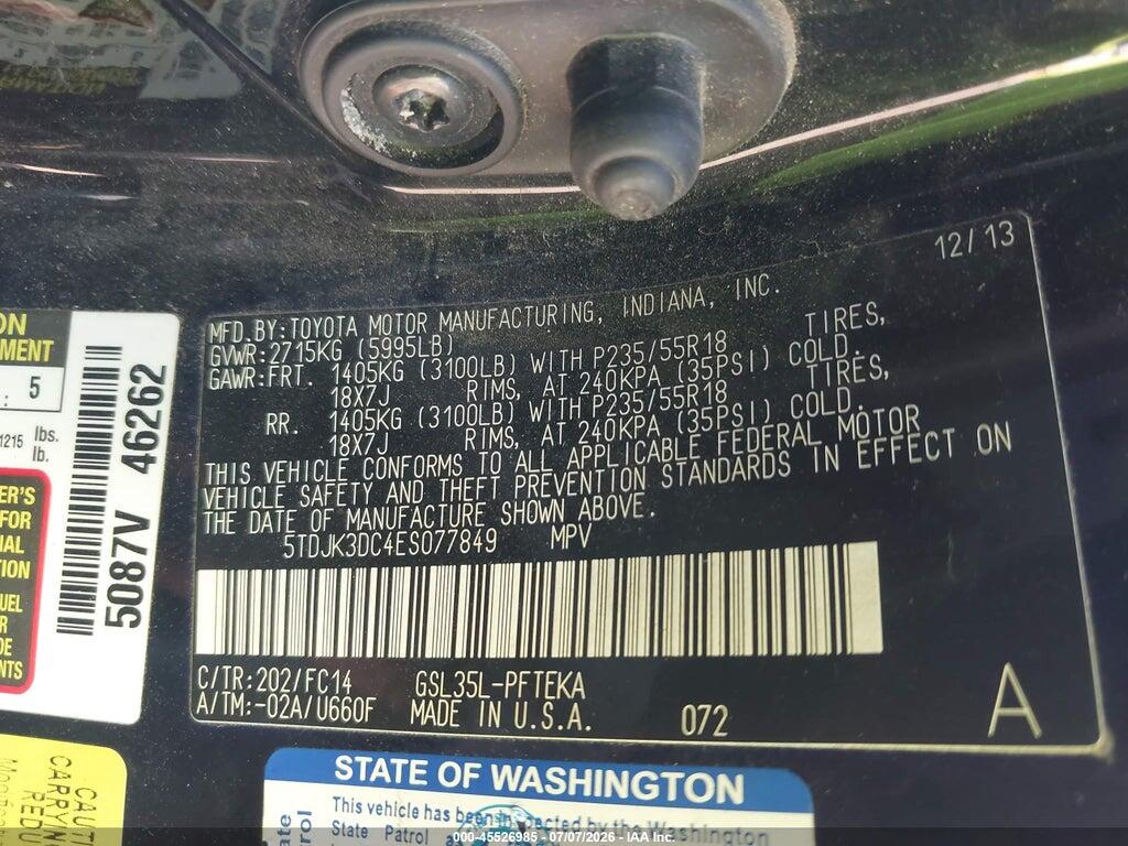 5TDJK3DC4ES077849 2014 TOYOTA SIENNA photo no. 9
