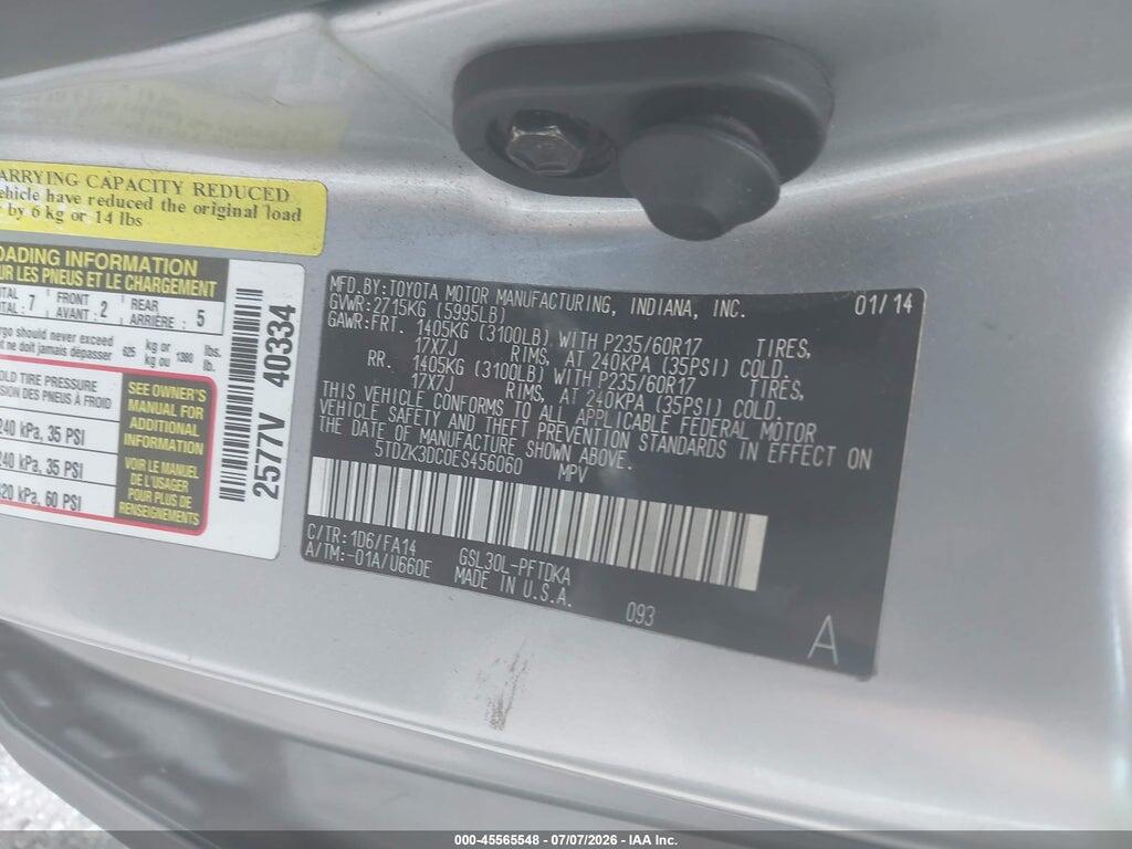 5TDZK3DC0ES456060 2014 TOYOTA SIENNA photo no. 9