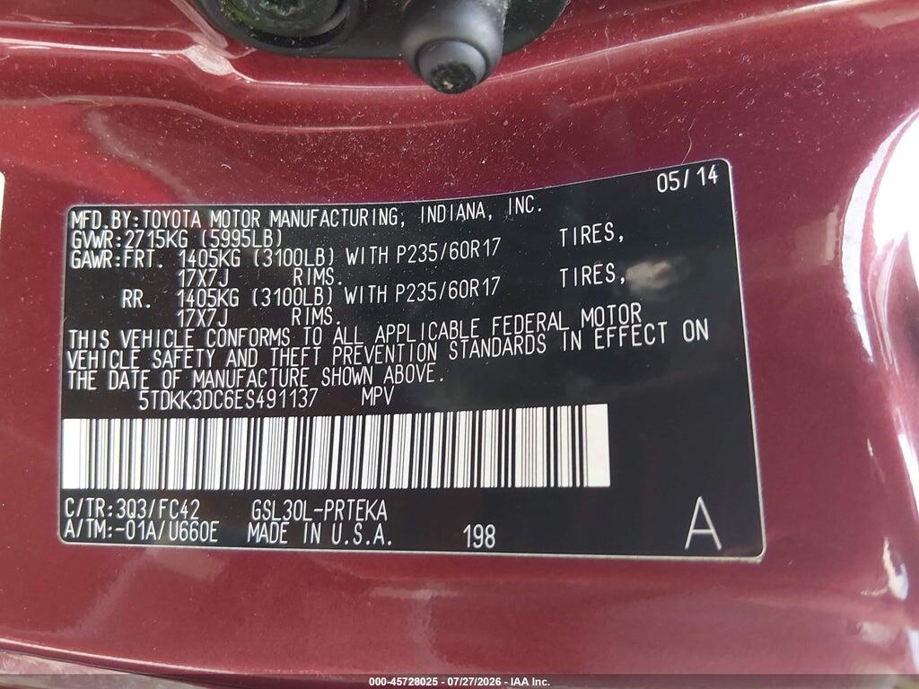 5TDKK3DC6ES491137 2014 TOYOTA SIENNA photo no. 9