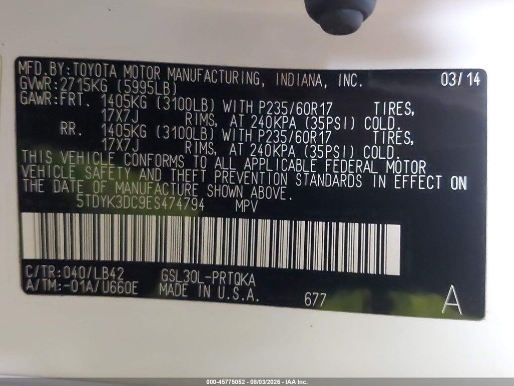 5TDYK3DC9ES474794 2014 TOYOTA SIENNA photo no. 9