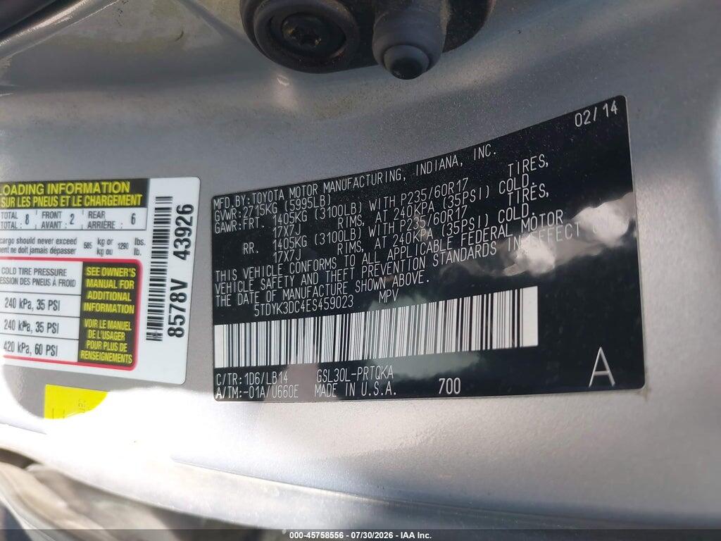 5TDYK3DC4ES459023 2014 TOYOTA SIENNA photo no. 9