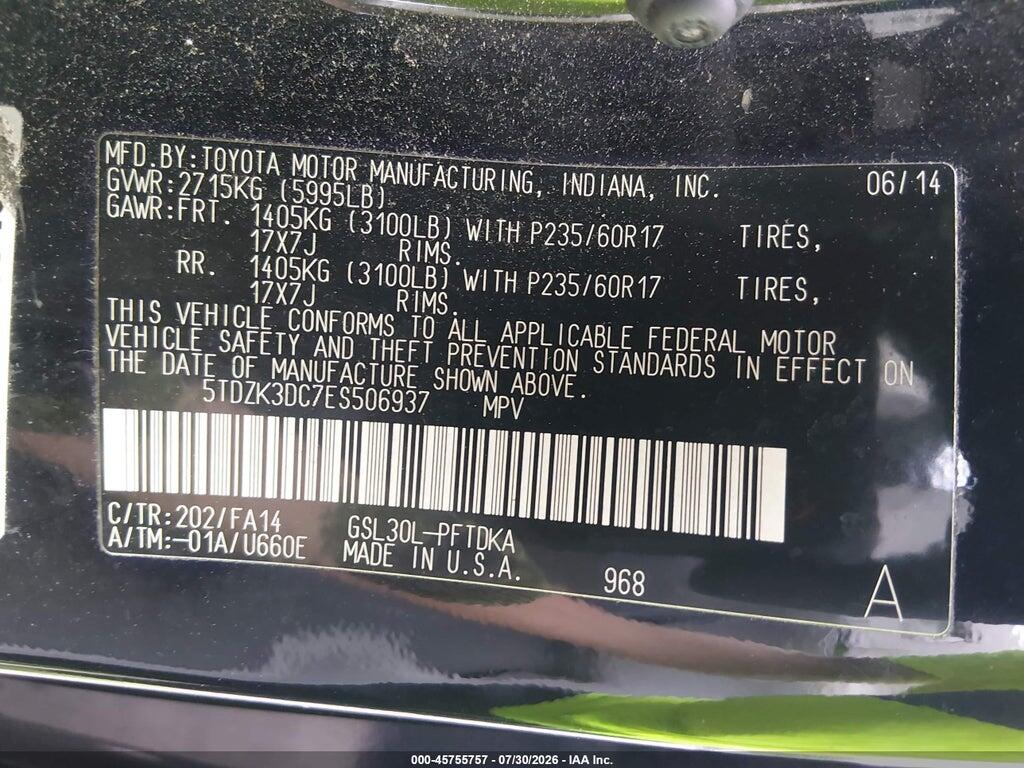 5TDZK3DC7ES506937 2014 TOYOTA SIENNA photo no. 9
