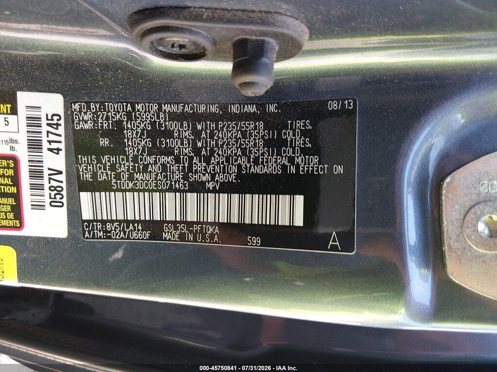 5TDDK3DC0ES071463 2014 TOYOTA SIENNA photo no. 9