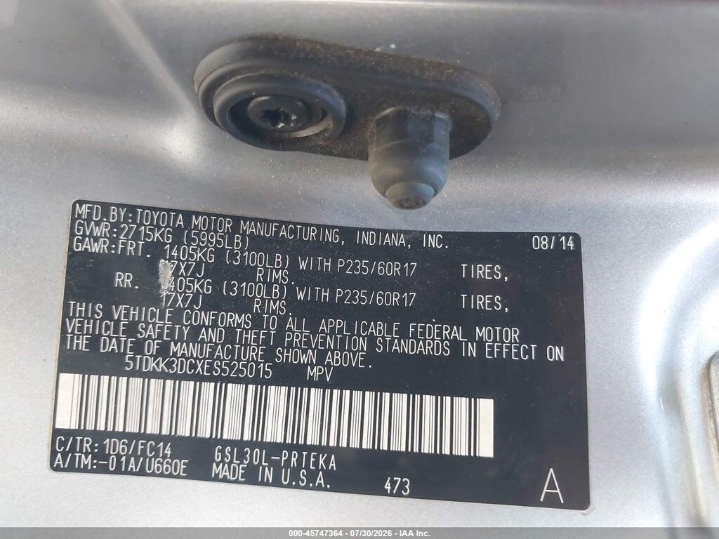 5TDKK3DCXES525015 2014 TOYOTA SIENNA photo no. 9