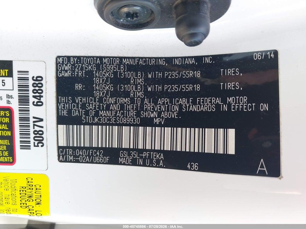 5TDJK3DC3ES089930 2014 TOYOTA SIENNA photo no. 9