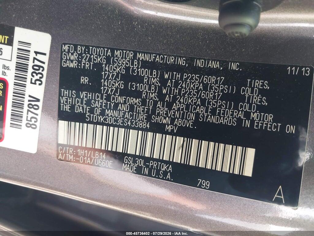 5TDYK3DC3ES433884 2014 TOYOTA SIENNA photo no. 9