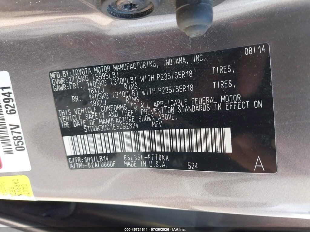 5TDDK3DC1ES092824 2014 TOYOTA SIENNA photo no. 9