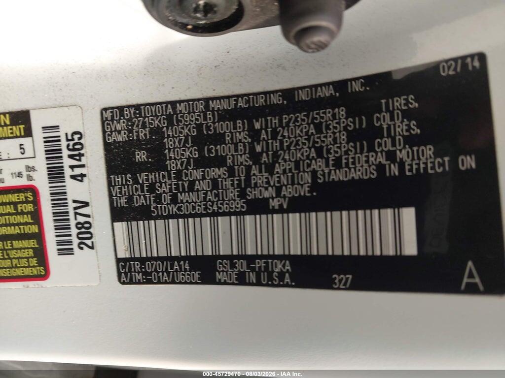 5TDYK3DC6ES456995 2014 TOYOTA SIENNA photo no. 9