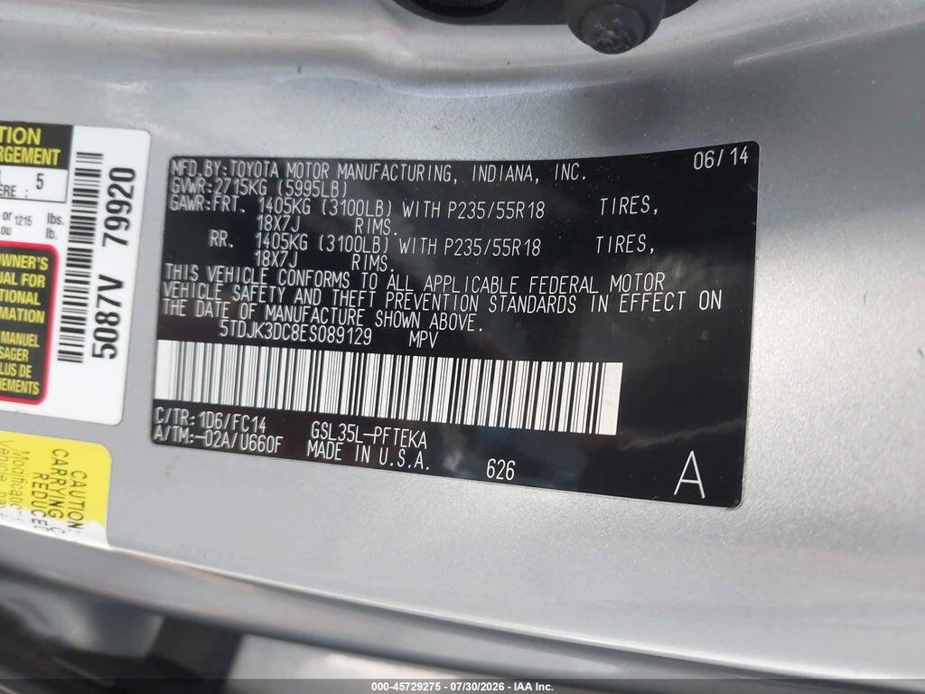 5TDJK3DC8ES089129 2014 TOYOTA SIENNA photo no. 9